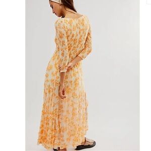 Free People It’s Fate MIDI Floral Print Dress Yellow Custard Combo Size Large